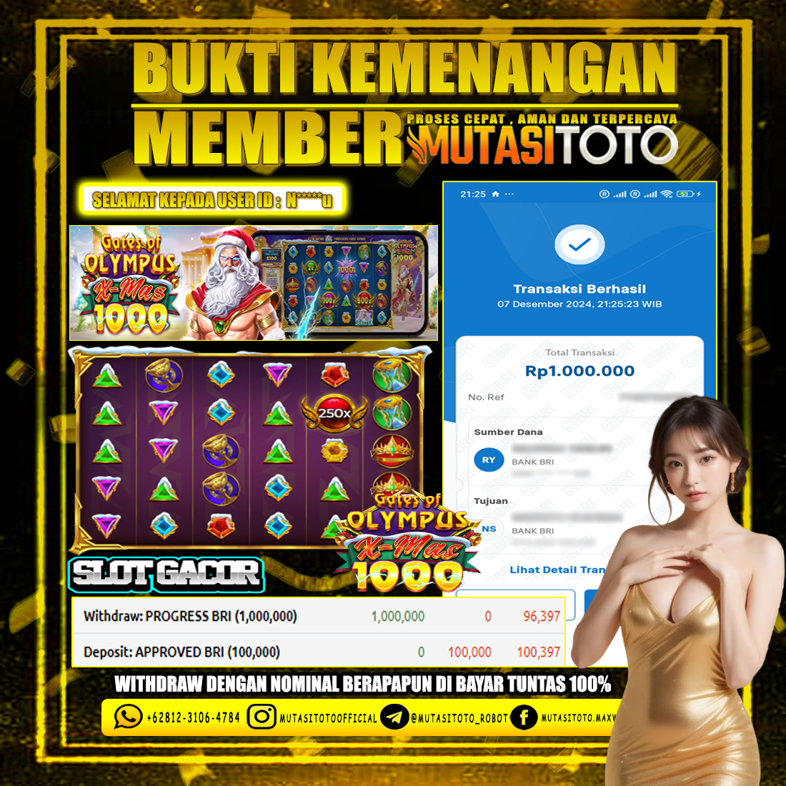 KEMENANGAN MEMBER BERMAIN DI GATES OF OLYMPUS X-MASS 1000