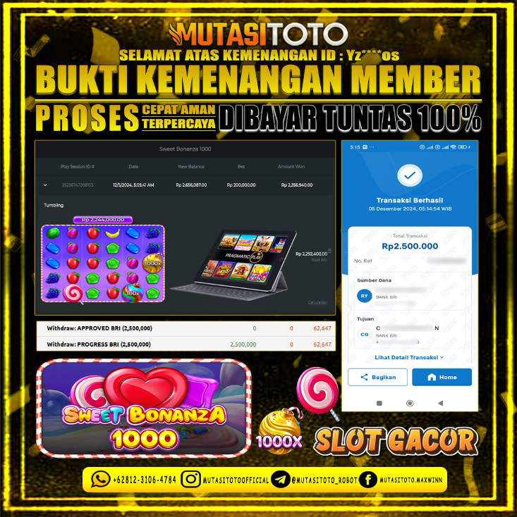 KEMENANGAN MEMBER BERMAIN SWEET BONANZA 1000