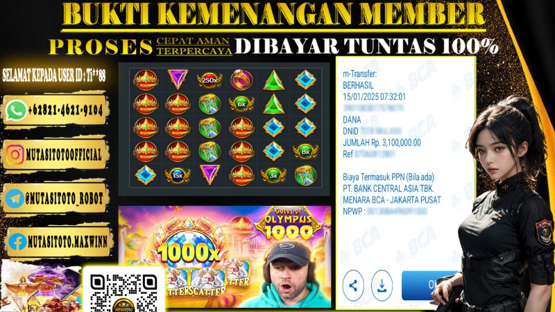 KEMENANGAN MEMBER BERMAIN DI GATES OF OLYMPUS 1000