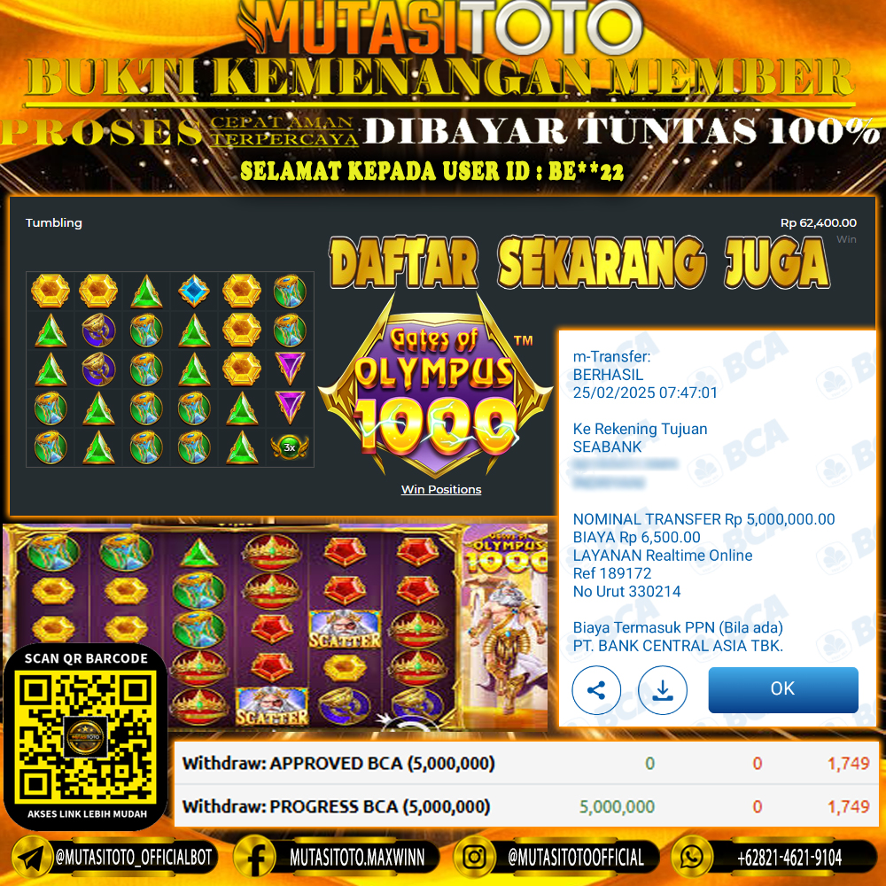 KEMENANGAN MEMBER BERMAIN DI GATES OF OLYMPUS 1000