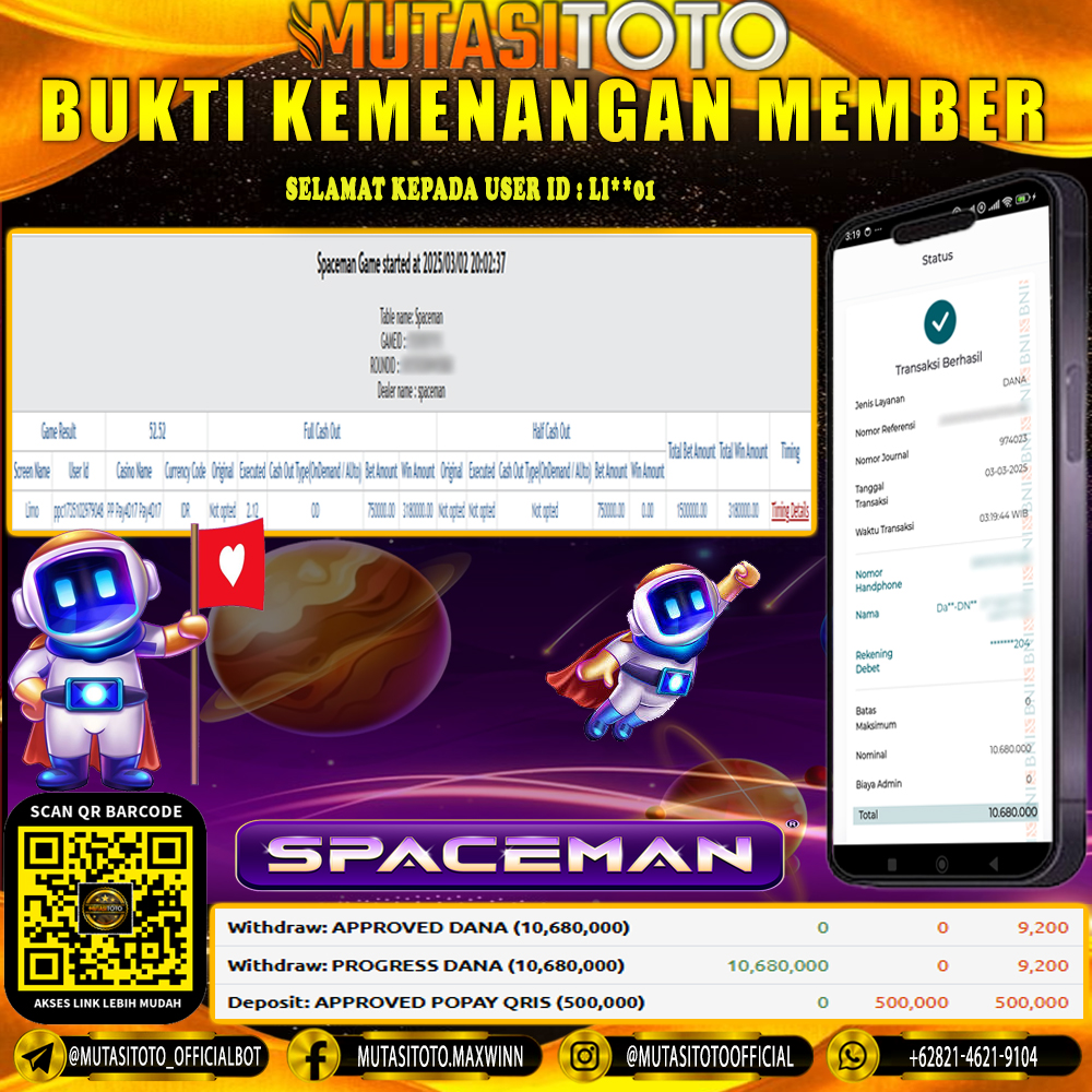 KEMENANGAN MEMBER BERMAIN DI LIVE GAME PP SPACEMAN