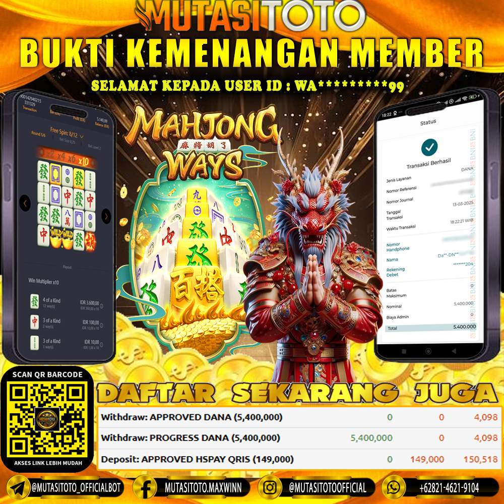 KEMENANGAN MEMBER BERMAIN DI MAHJONG WAYS PG SOFT