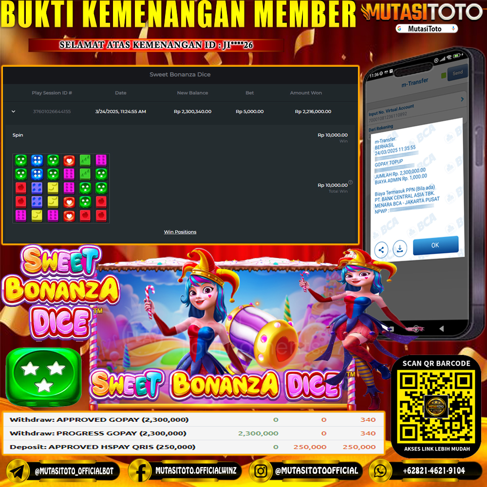 KEMENANGAN MEMBER BERMAIN DI SWEET BONANZA DICE