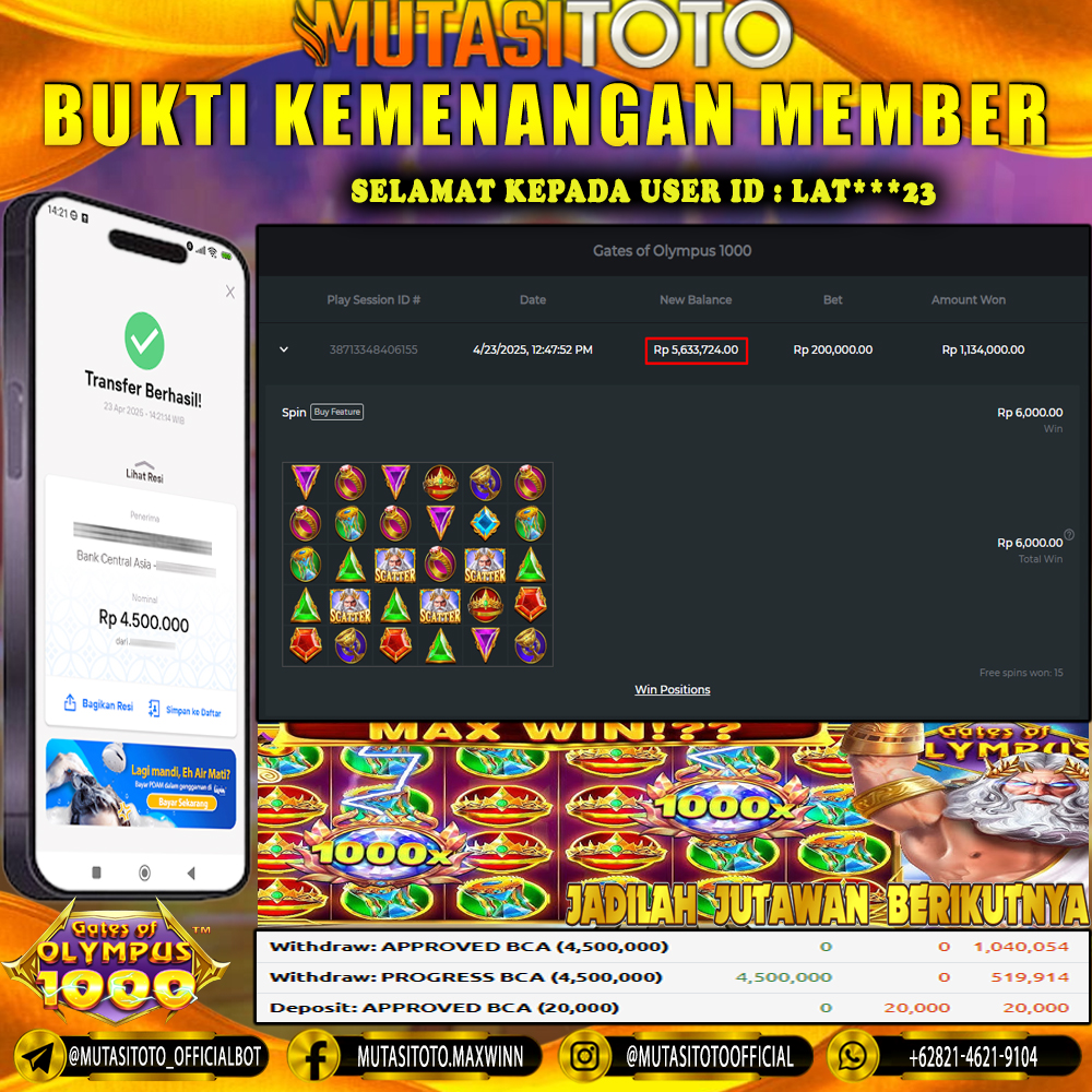 KEMENANGAN MEMBER BERMAIN DI GATES OF OLYMPUS 1000