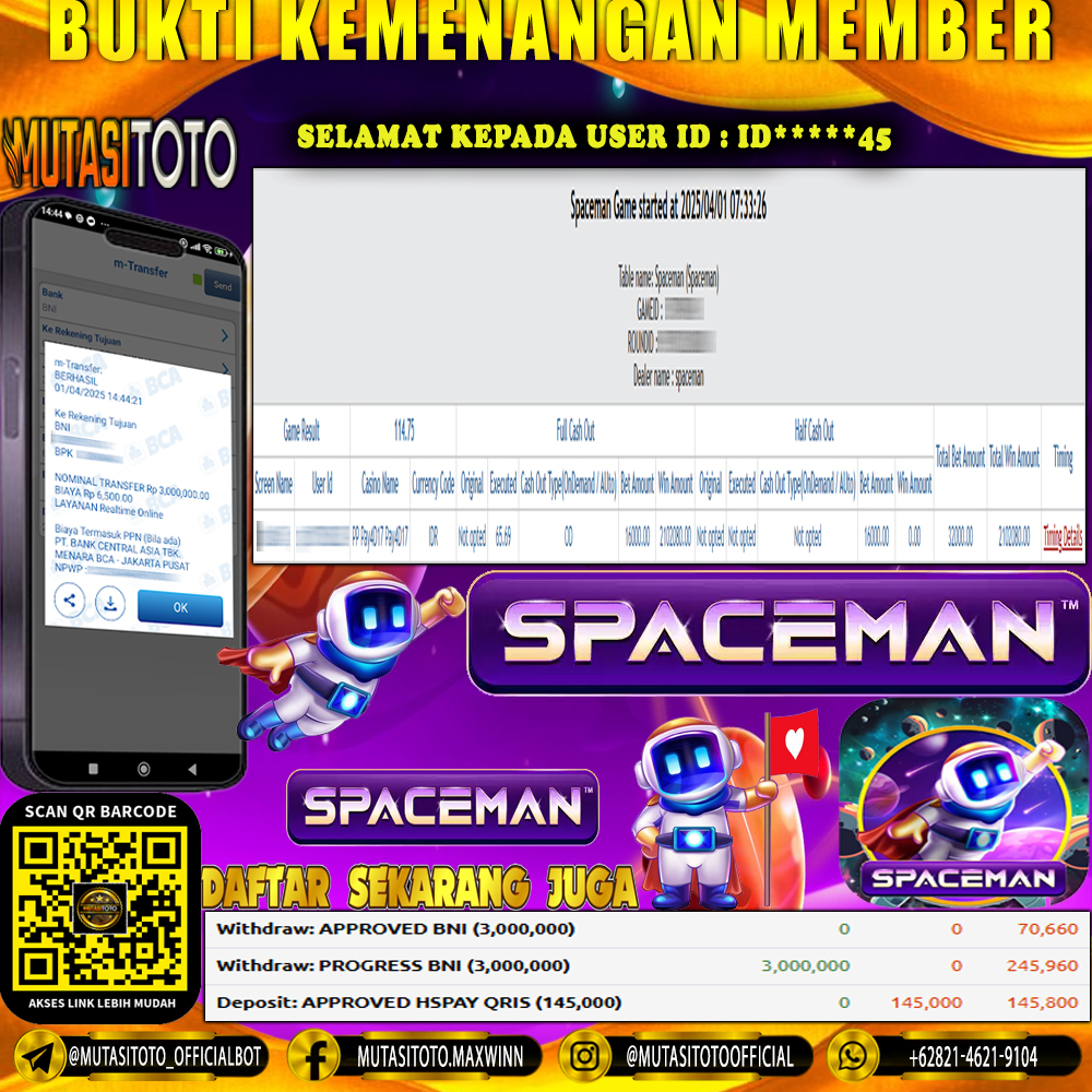 KEMENANGAN MEMBER BERMAIN DI LIVE GAME PP SPACEMAN