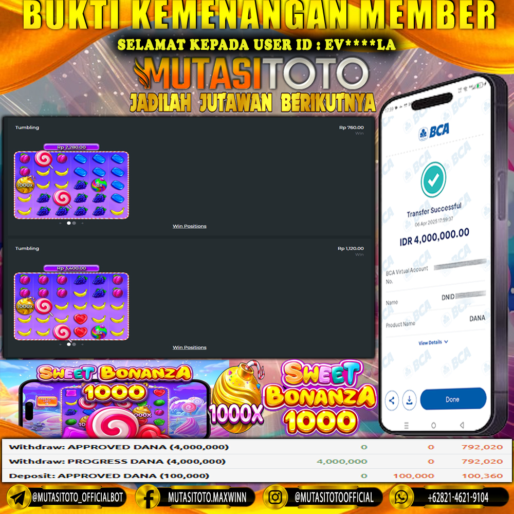 KEMENANGAN MEMBER BERMAIN DI SWEET BONANZA 1000