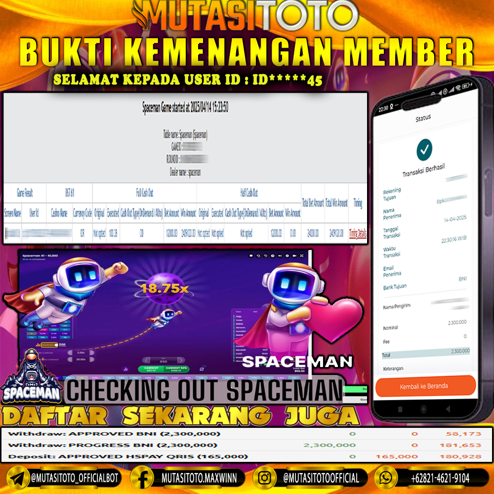 KEMENANGAN MEMBER BERMAIN DI LIVE GAME PP SPACEMAN