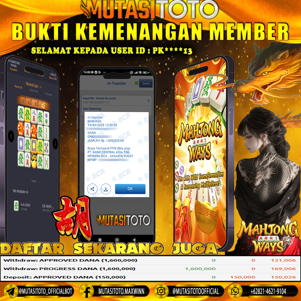 KEMENANGAN MEMBER BERMAIN DI MAHJONG WAYS PG SOFT