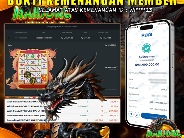 KEMENANGAN MEMBER BERMAIN DI MAHJONG WINS 3 PRAGMATIC PLAY