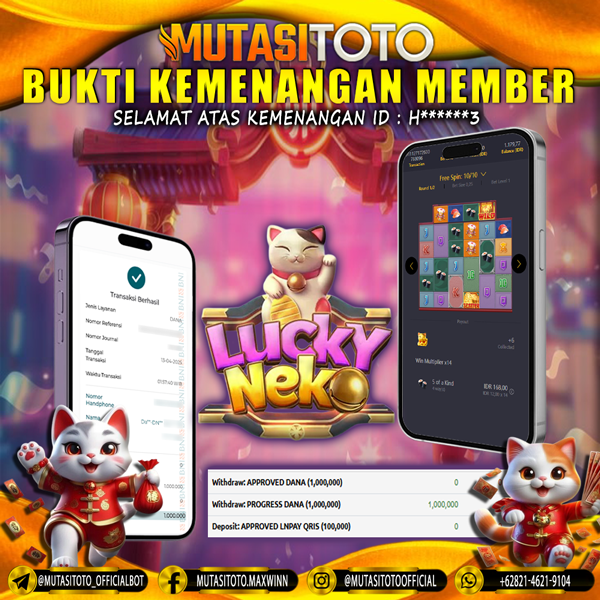 KEMENANGAN MEMBER BERMAIN DI LUCKY NEKO PG SOFT