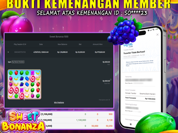 KEMENANGAN MEMBER BERMAIN DI SWEET BONANZA 1000