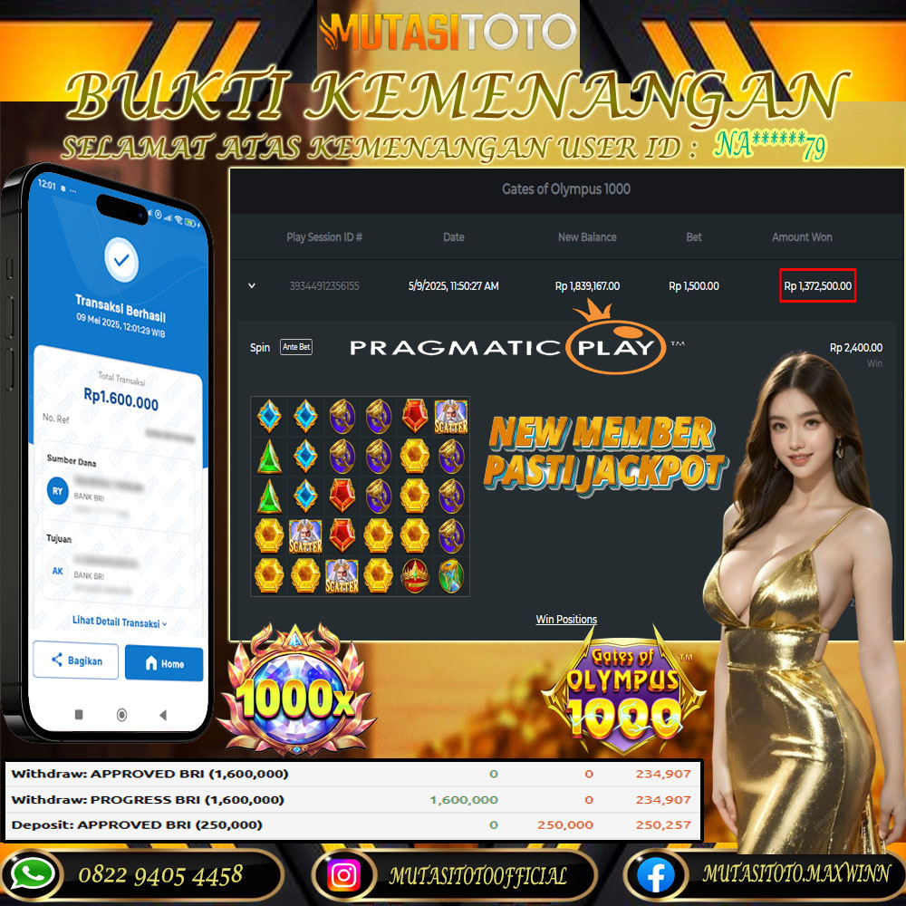 KEMENANGAN MEMBER BERMAIN DI GATES OF OLYMPUS 1000