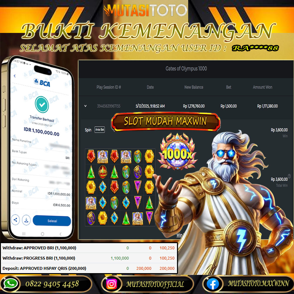 KEMENANGAN MEMBER BERMAIN DI GATES OF OLYMPUS 1000