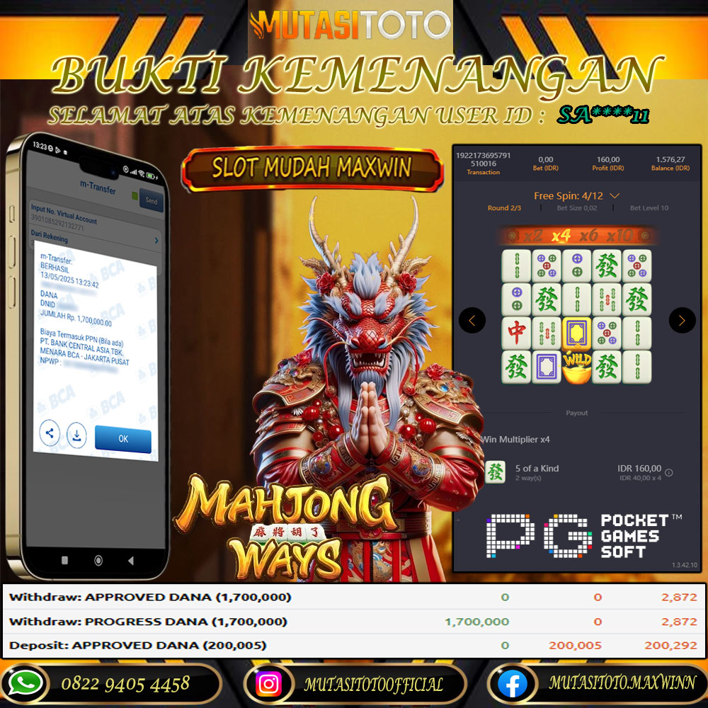 KEMENANGAN MEMBER BERMAIN DI MAHJONG WAYS PG SOFT