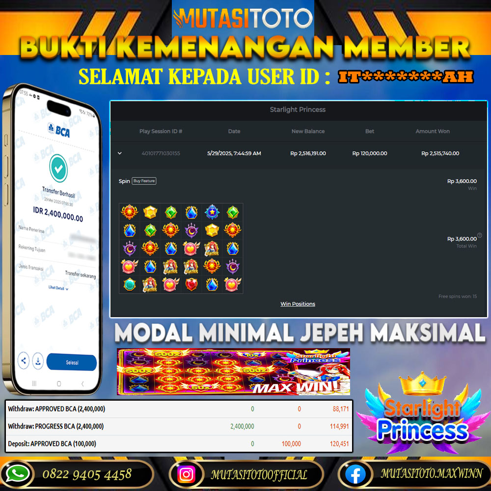 KEMENANGAN MEMBER BERMAIN DI STARLIGHT PRINCESS