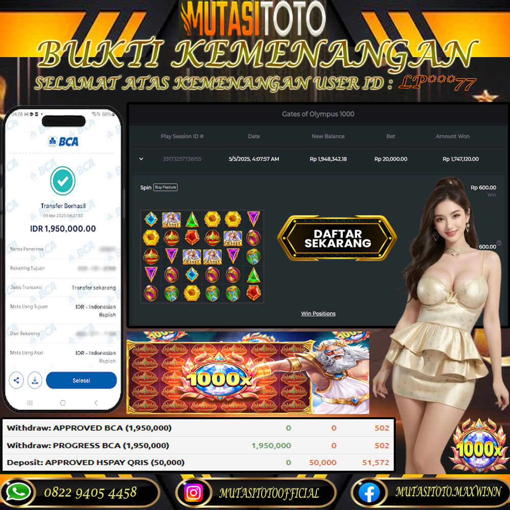 KEMENANGAN MEMBER BERMAIN DI GATES OF OLYMPUS 1000