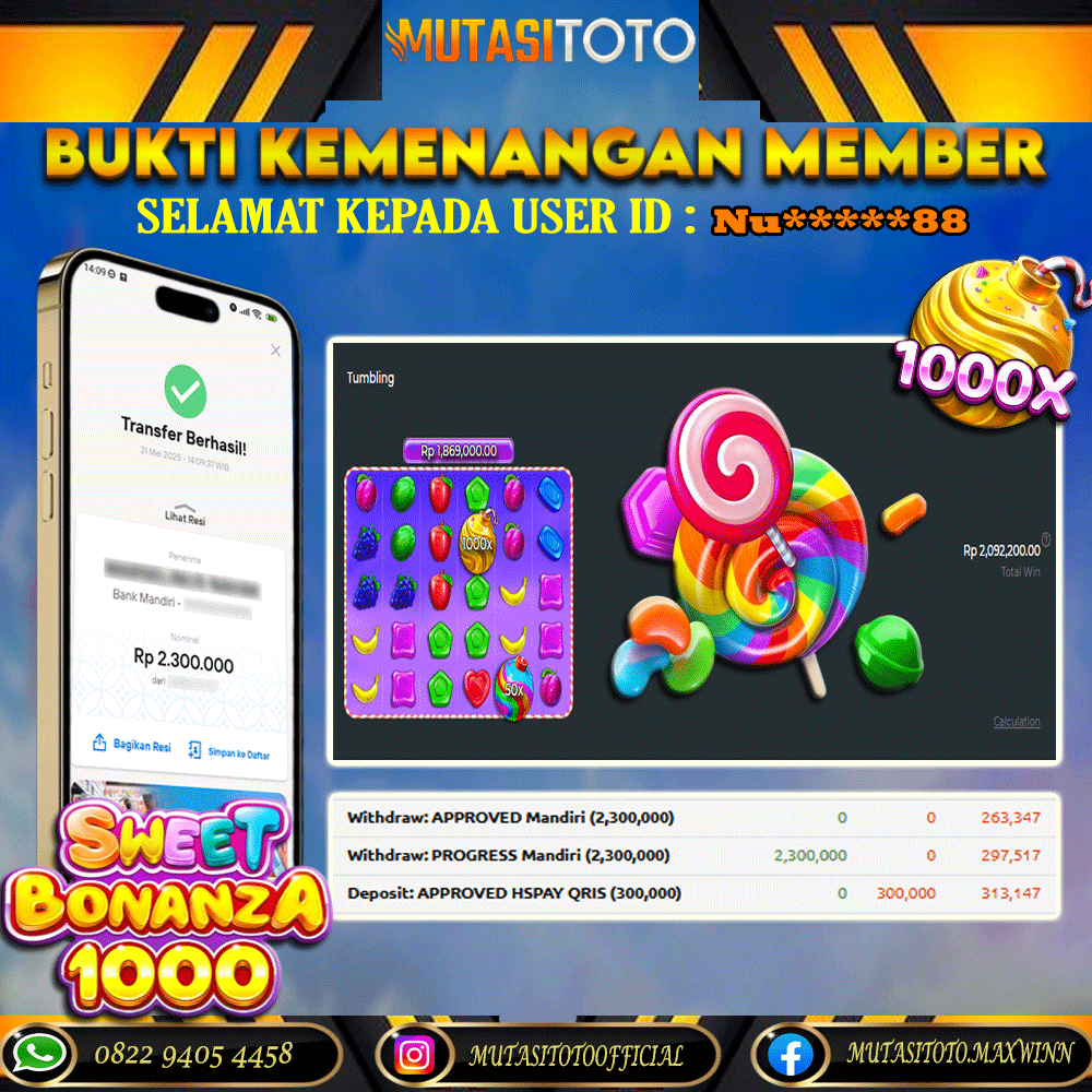 KEMENANGAN MEMBER BERMAIN DI SWEET BONANZA 1000