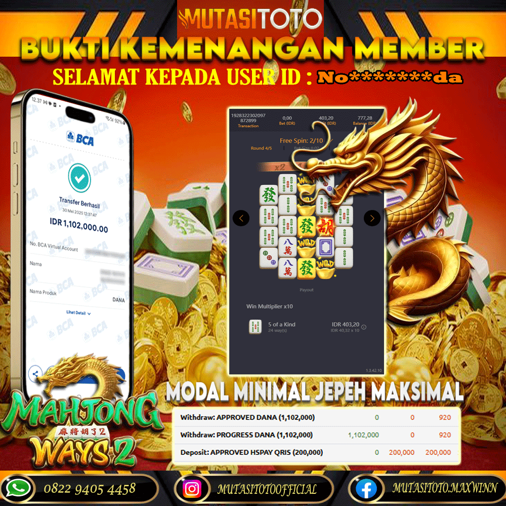 KEMENANGAN MEMBER BERMAIN DI MAHJONG WAYS 2 PG SOFT