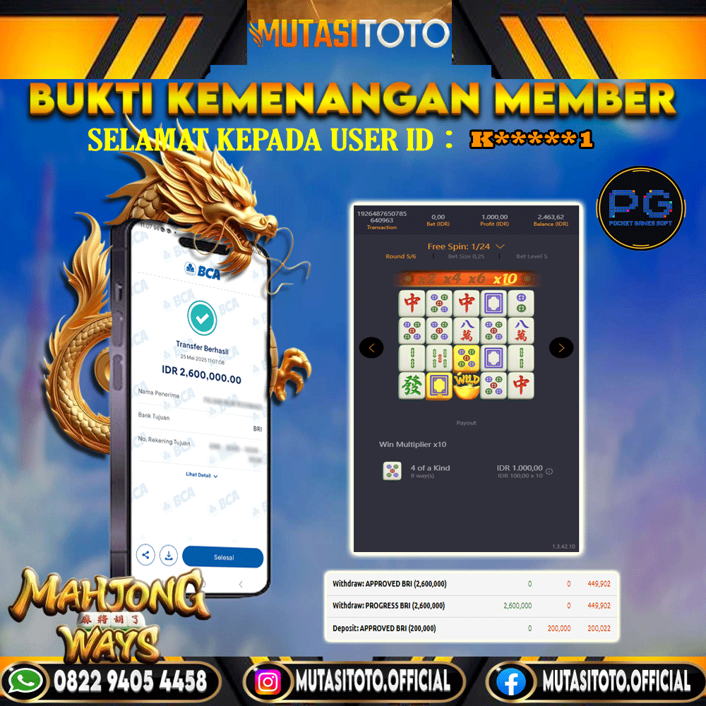 KEMENANGAN MEMBER BERMAIN DI MAHJONG WAYS PG SOFT