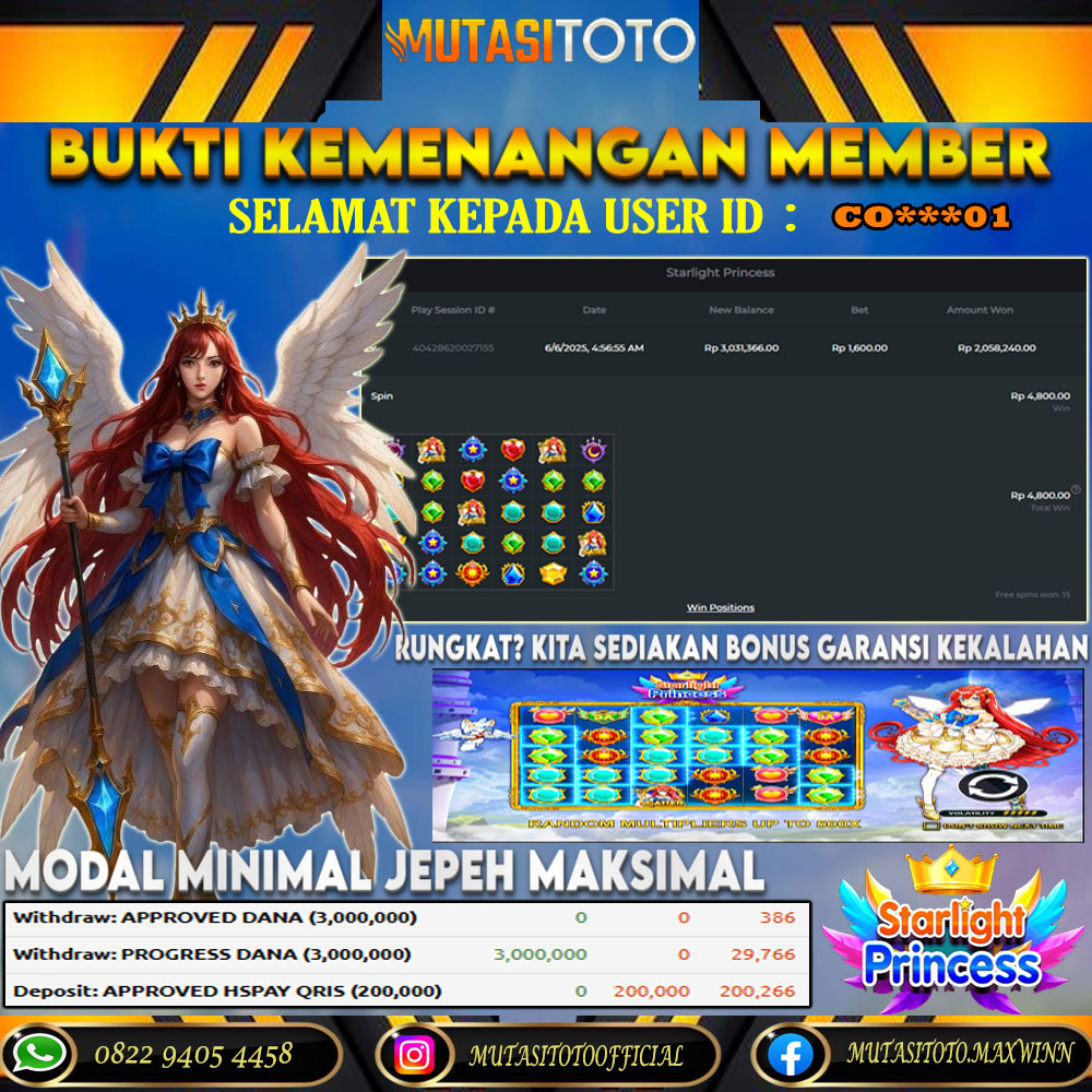 KEMENANGAN MEMBER BERMAIN DI STARLIGHT PRINCESS