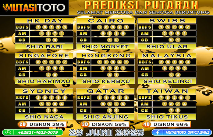 PREDIKSI ANGKA TOGEL “MutasiToto” 29 JUNI 2025