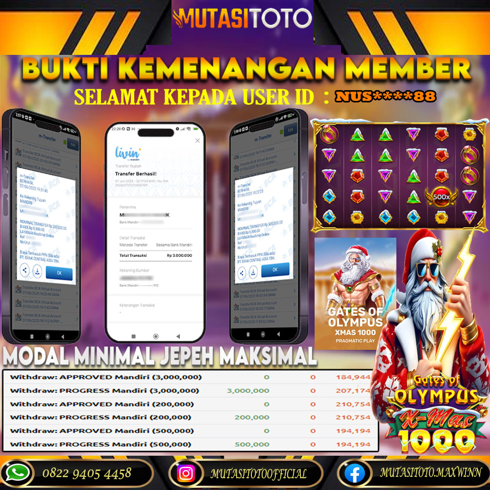 KEMENANGAN MEMBER BERMAIN DI GATES OF OLYMPUS XMAS 1000