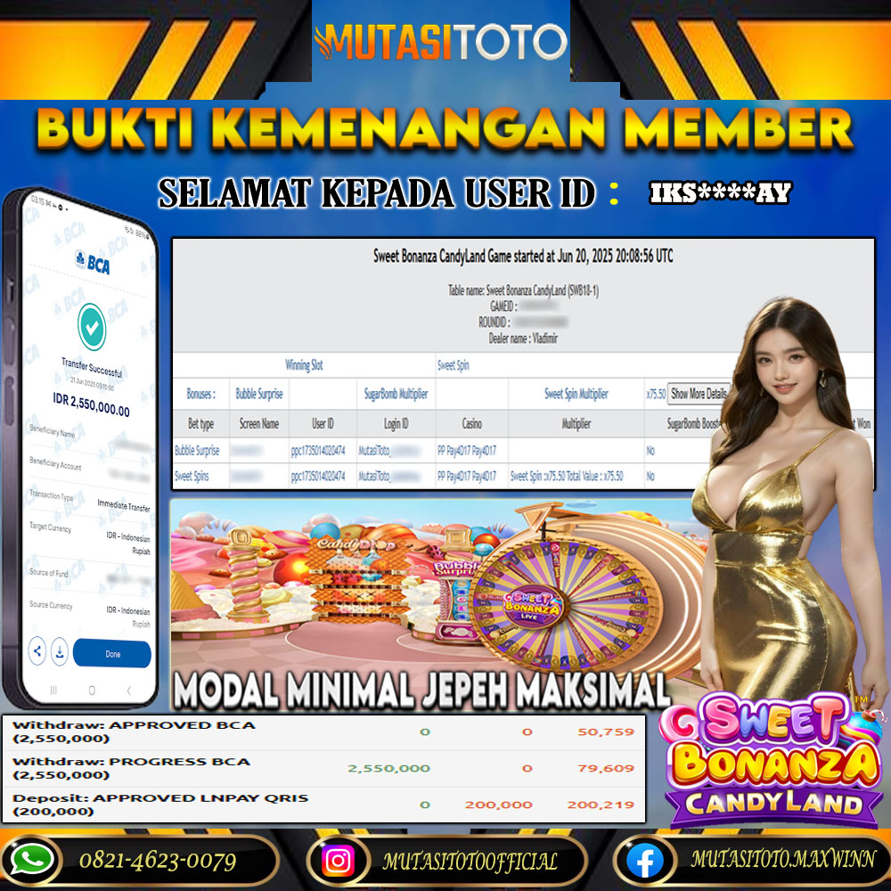 KEMENANGAN MEMBER BERMAIN DI LIVE – SWEET BONANZA CANDYLAND