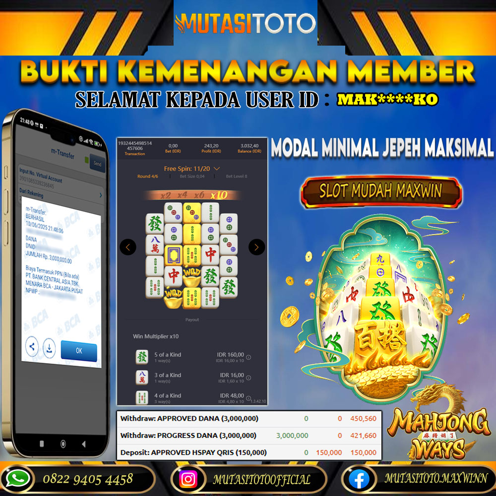 KEMENANGAN MEMBER BERMAIN DI MAHJONG WAYS 2