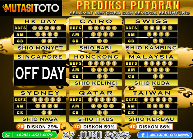 PREDIKSI ANGKA TOGEL “MutasiToto” 27 JUNI 2025