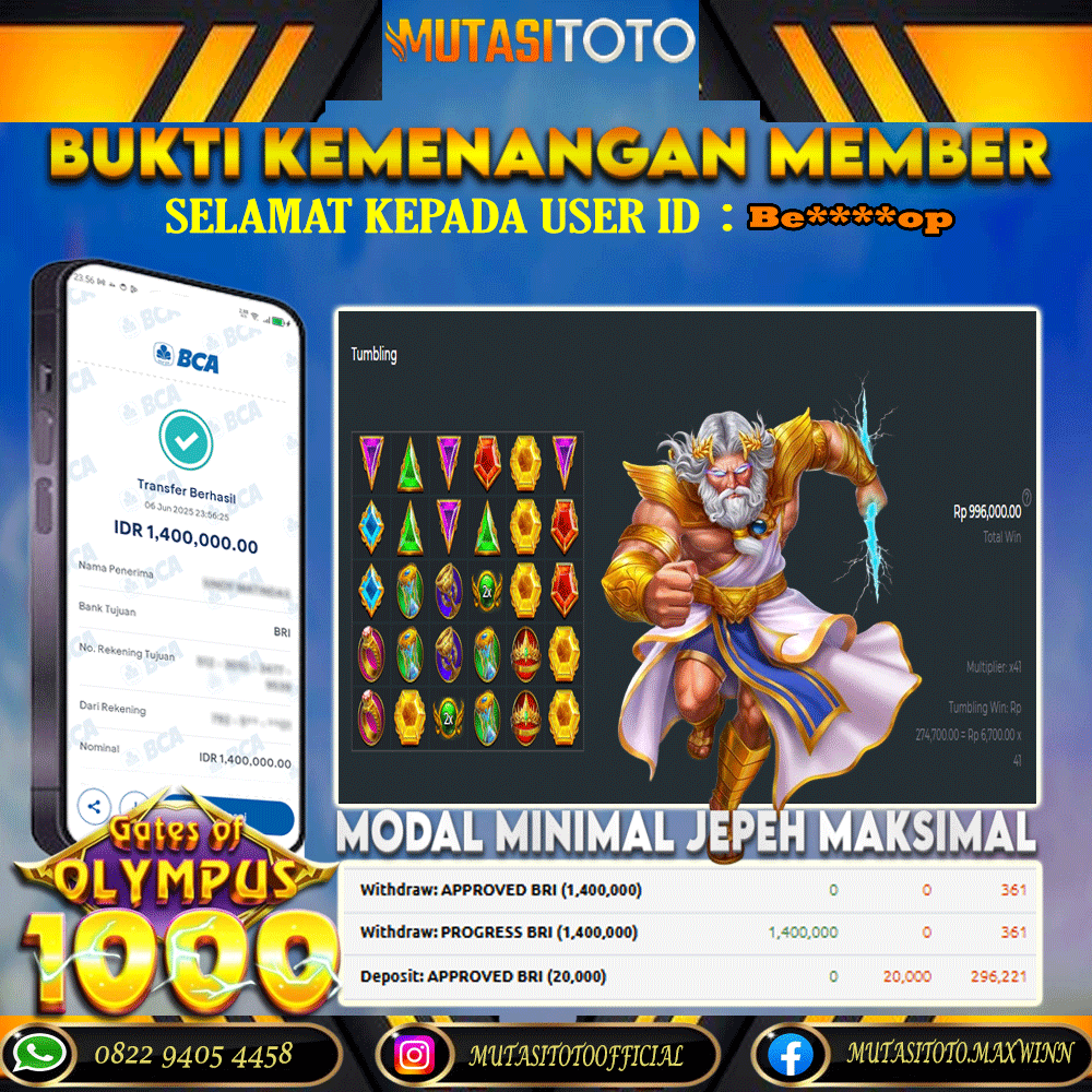 KEMENANGAN MEMBER BERMAIN DI GATES OF OLYMPUS 1000
