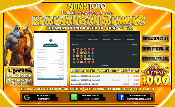 KEMENANGAN MEMBER BERMAIN DI GATES OF OLYMPUS 1000