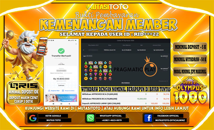 KEMENANGAN MEMBER BERMAIN DI GATES OF OLYMPUS 1000