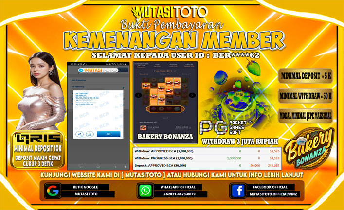 BUKTI KEMENANGAN MEMBER BERMAIN DI BAKERY BONANZA