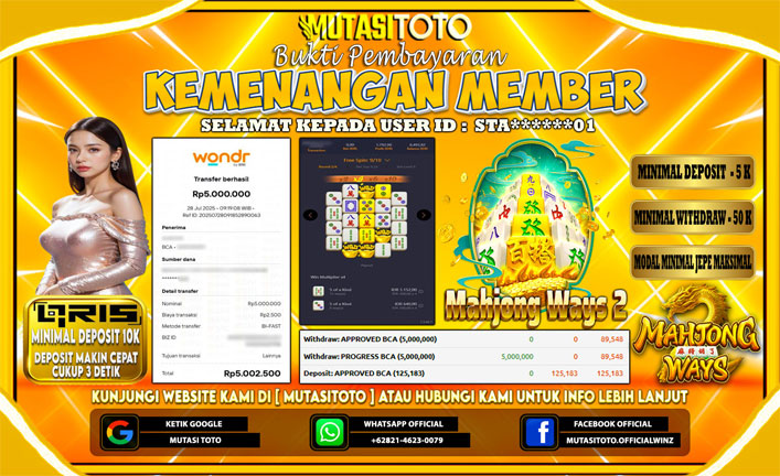 KEMENANGAN MEMBER BERMAIN DI PG SOFT MAHJONG WAYS 2
