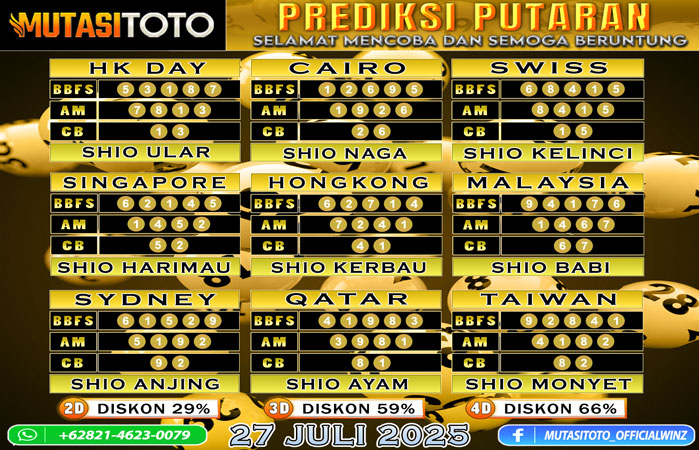 PREDIKSI ANGKA TOGEL “MutasiToto” 27 JULI 2025