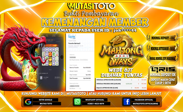 KEMENANGAN MEMBER BERMAIN DI PG SOFT MAHJONG WAYS