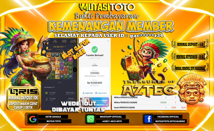 KEMENANGAN MEMBER BERMAIN DI TREASURES OF AZTEC
