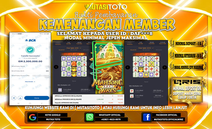 KEMENANGAN MEMBER BERMAIN DI PG SOFT MAHJONG WAYS