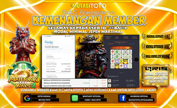 KEMENANGAN MEMBER BERMAIN DI PG SOFT MAHJONG WAYS 2
