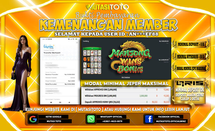 KEMENANGAN MEMBER BERMAIN DI MAHJONG WINS BONUS