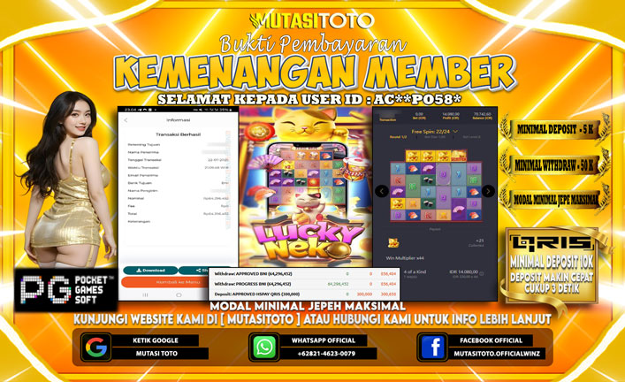 KEMENANGAN MEMBER BERMAIN DI PG SOFT LUCKY NEKO