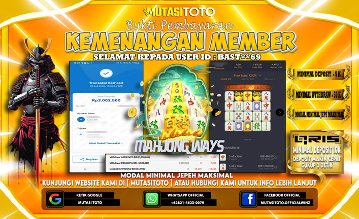 KEMENANGAN MEMBER BERMAIN DI PG SOFT MAHJONG WAYS