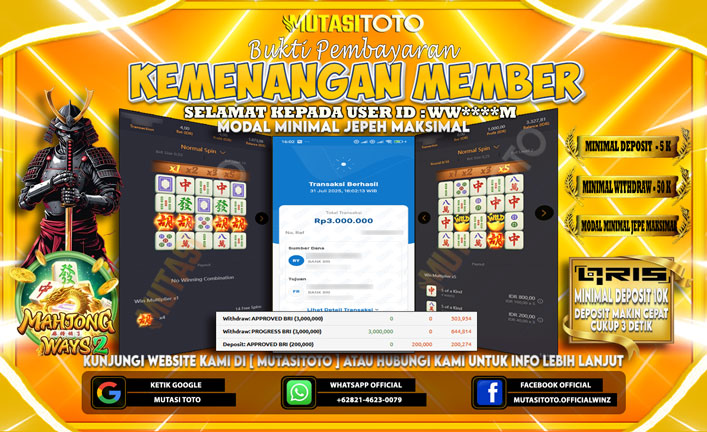 KEMENANGAN MEMBER BERMAIN DI PG SOFT MAHJONG WAYS 2