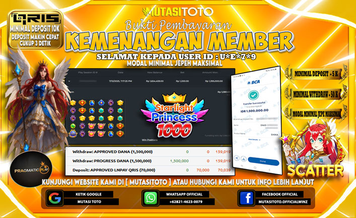KEMENANGAN MEMBER BERMAIN DI STARLIGHT PRINCESS 1000