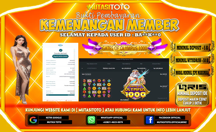KEMENANGAN MEMBER BERMAIN DI GATES OF OLYMPUS 1000