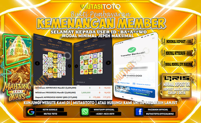 KEMENANGAN MEMBER BERMAIN DI PG SOFT  MAHJONG WAYS 1