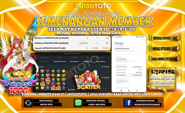 KEMENANGAN MEMBER BERMAIN DI STARLIGHT PRINCESS 1000