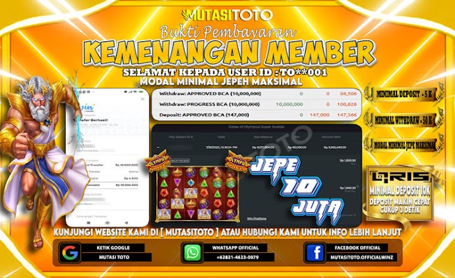 KEMENANGAN MEMBER BERMAIN DI GATES OF OLYMPUS SUPER SCATTER