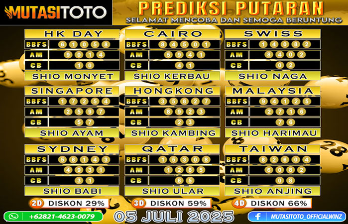 PREDIKSI ANGKA TOGEL “MutasiToto” 05 JULI 2025