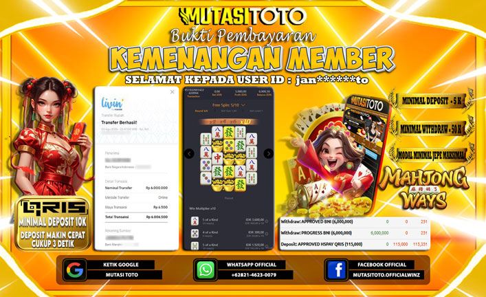 KEMENANGAN MEMBER BERMAIN DI PG SOFT MAHJONG WAYS 1